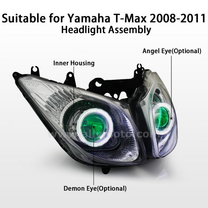 042 Angel Halos Demon Eyes Headlight Yamaha Tmax T-Max 2008-2011 Green-3